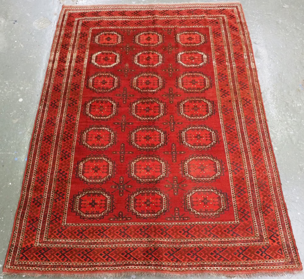 antique saryk turkmen rug or small carpet with turreted guls circa 1890