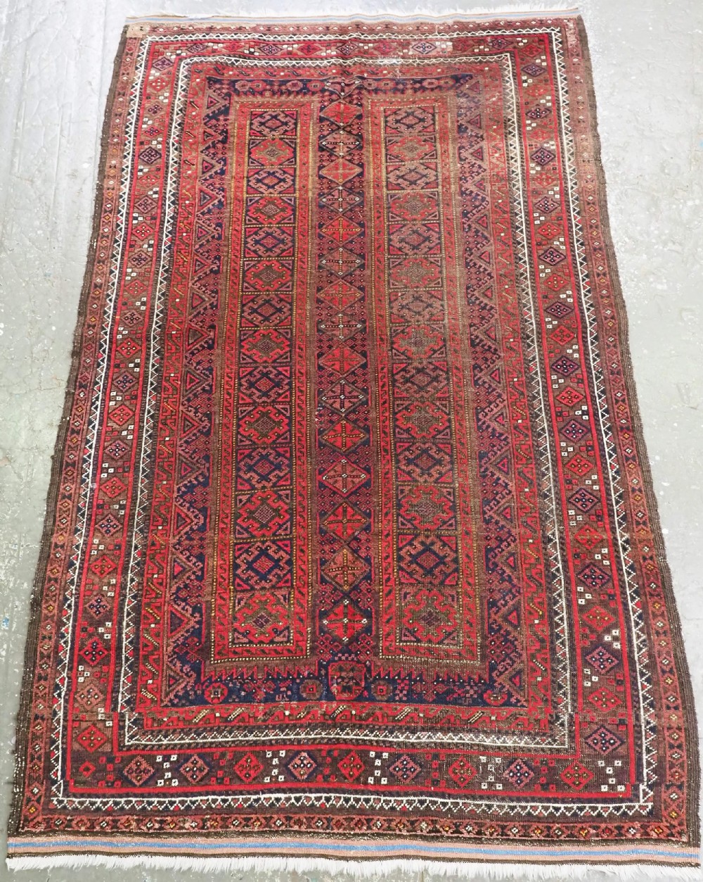 antique khorasan baluch rug with unusual design circa 1900