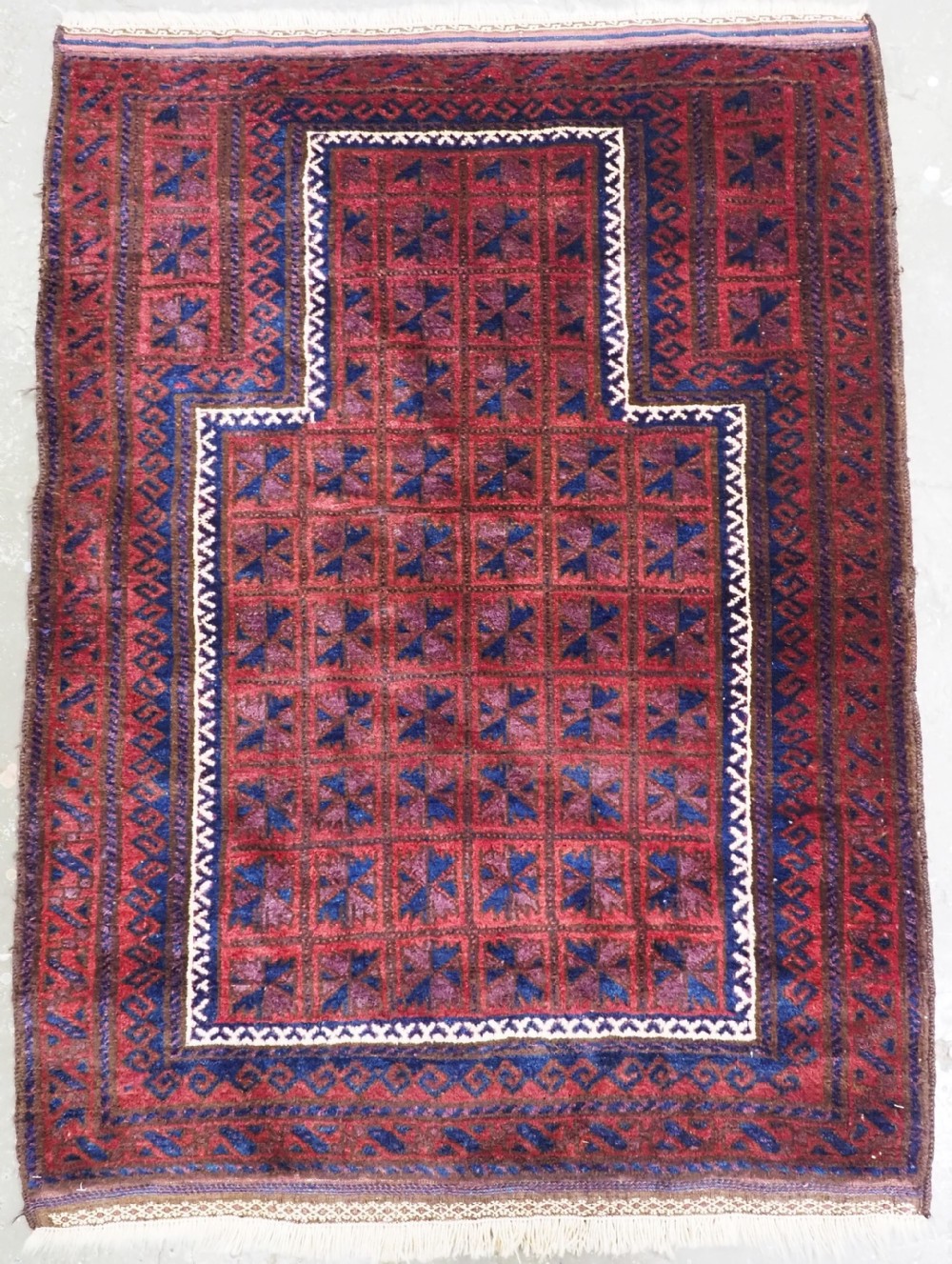 antique afghan baluch prayer rug repeat lotus leaf design circa 1920