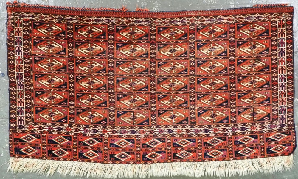 antique tekke turkmen chuval face with scarce 'aina' gul design circa 1880