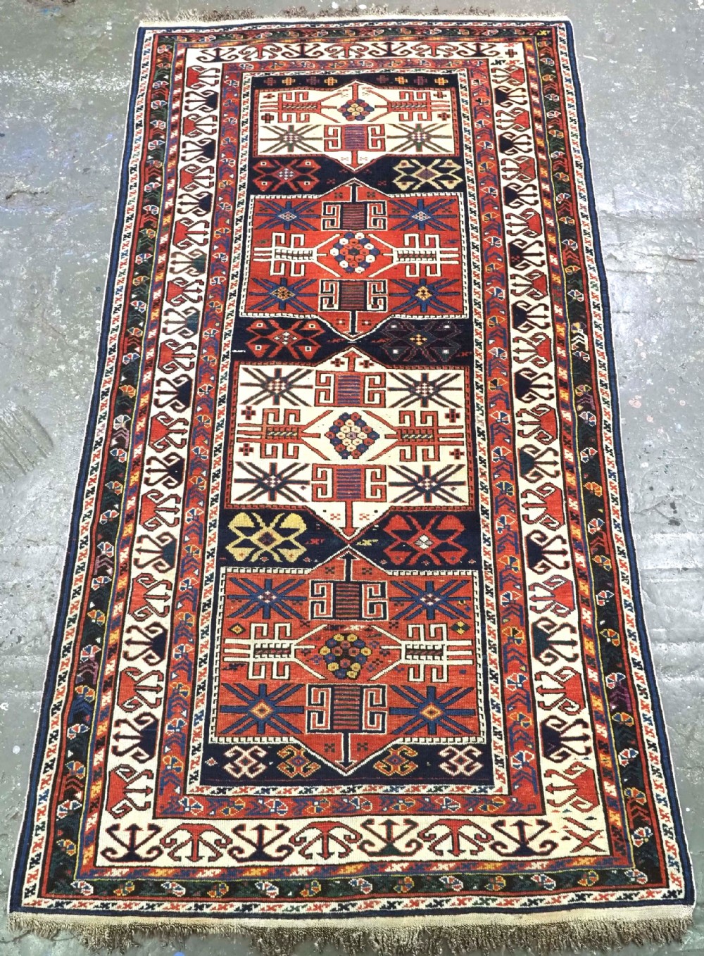 antique caucasian shirvan baku rug of scarce design circa 1880