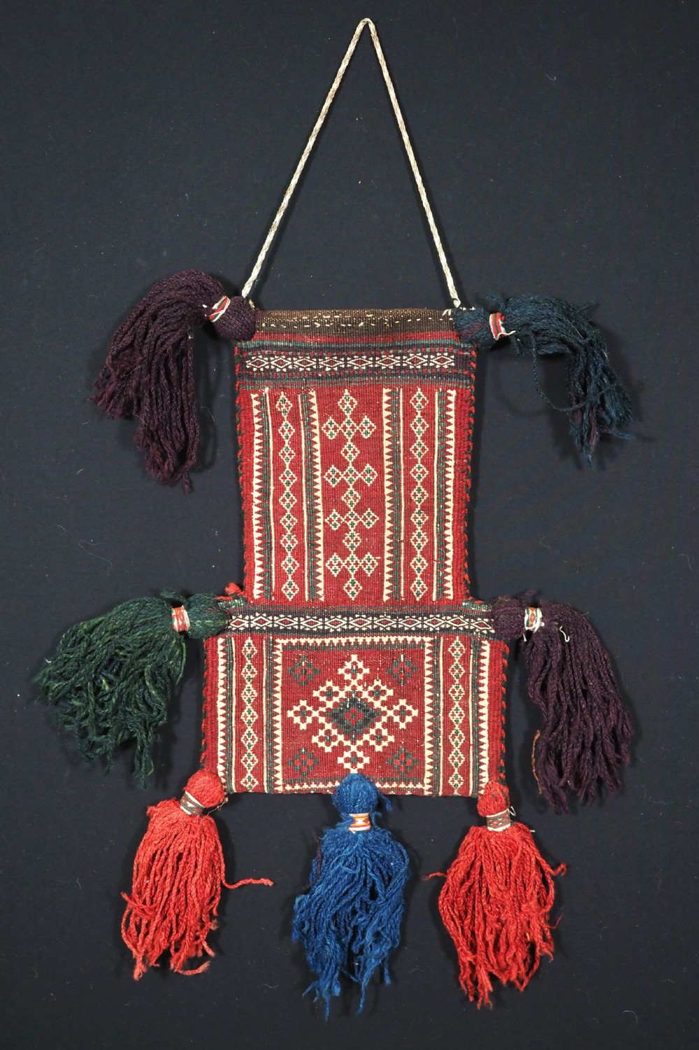 antique salt bag namakdan by the zaggar mengal baluch nomads circa 1900