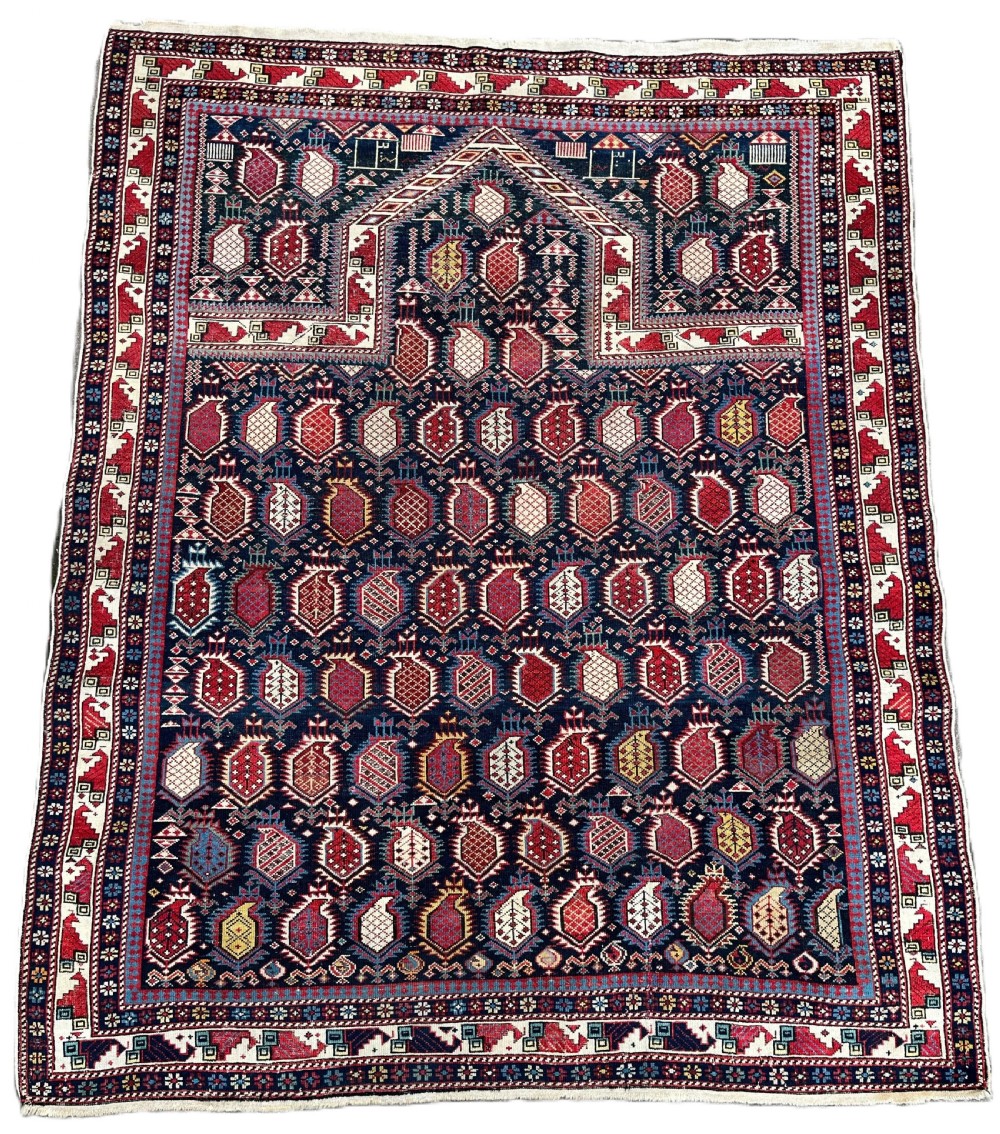 antique caucasian black marasali prayer rug outstanding example dated 1883