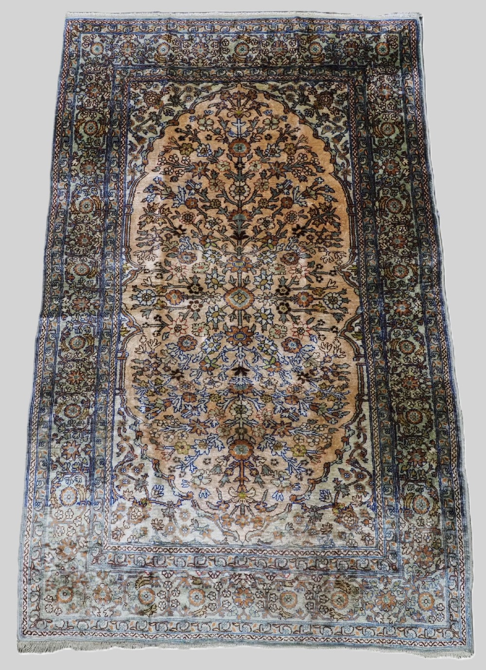 vintage turkish silk rug hereke style floral medallion design about 50 years old