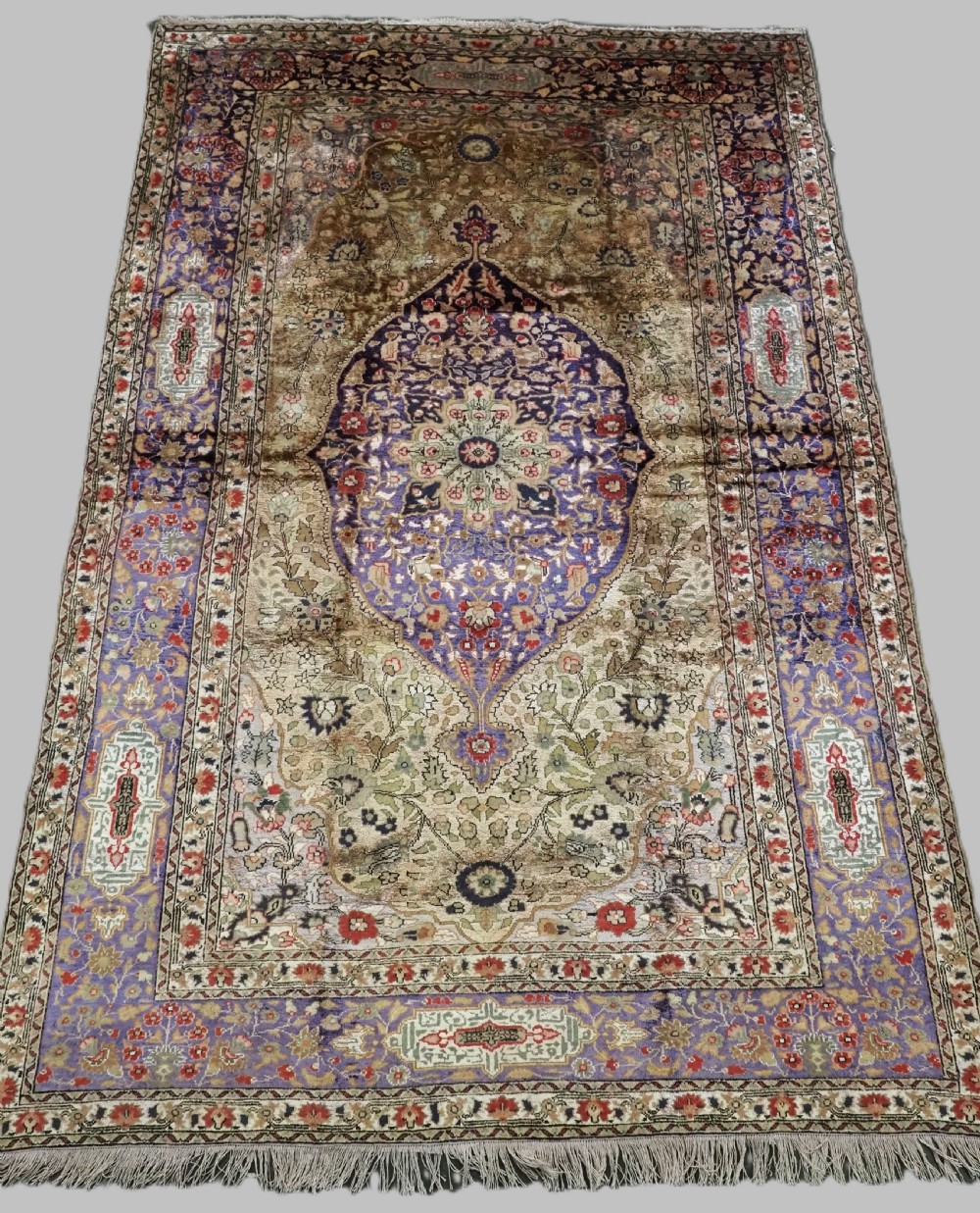 antique turkish kayseri silk rug superb pastel colours circa 1900