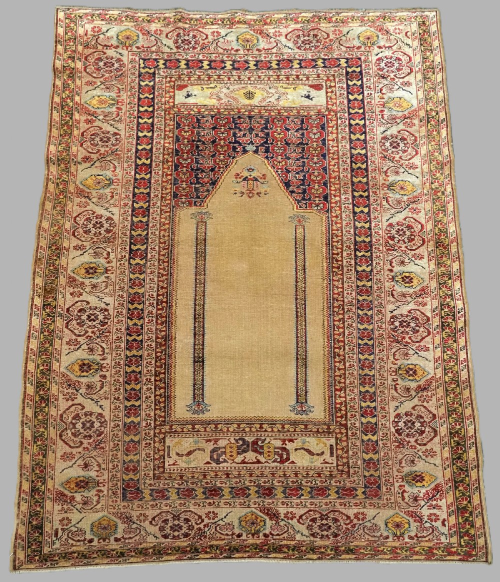 antique turkish kayseri silk prayer rug superb colour circa 1890
