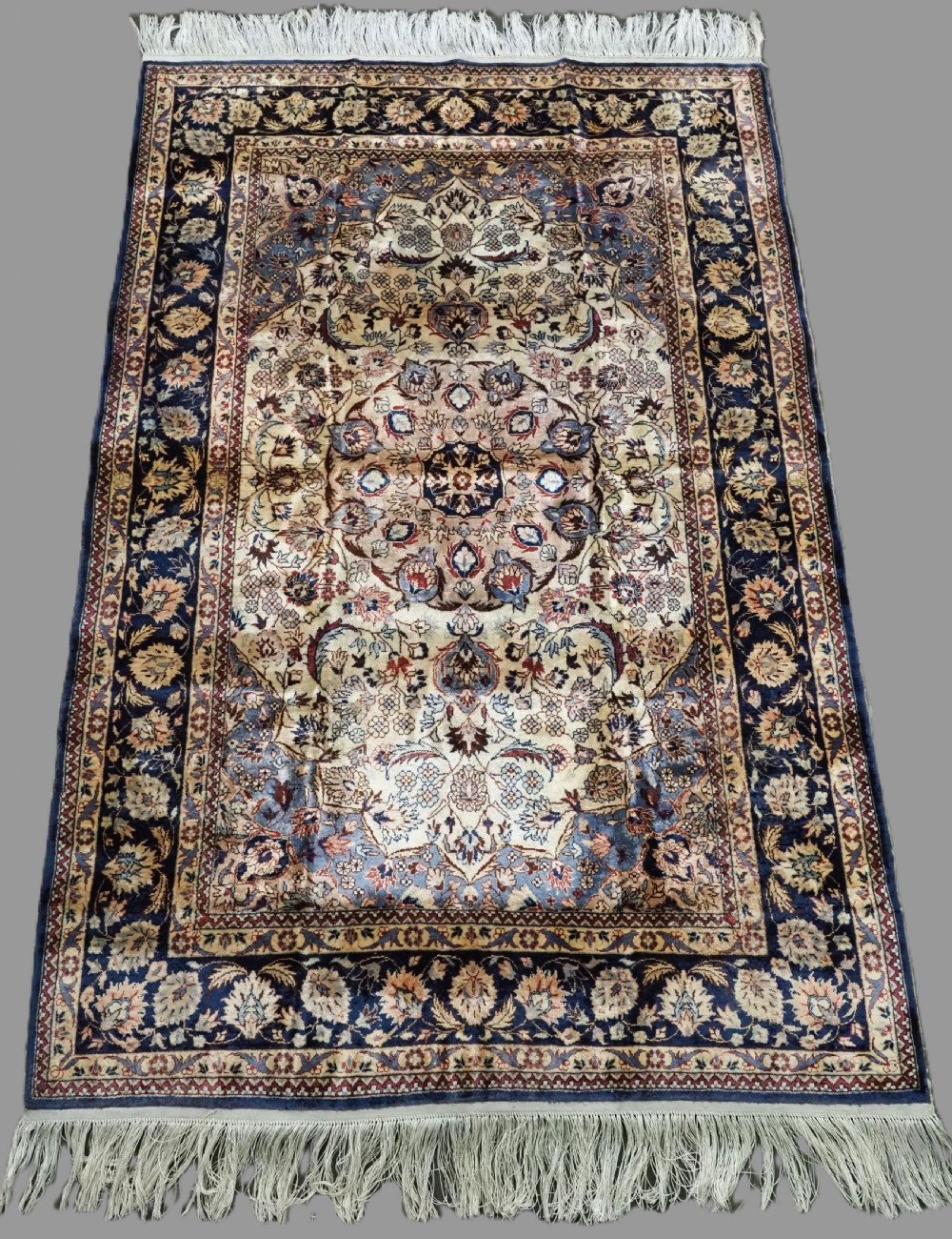 vintage indian silk rug pleasing floral design about 40 years old