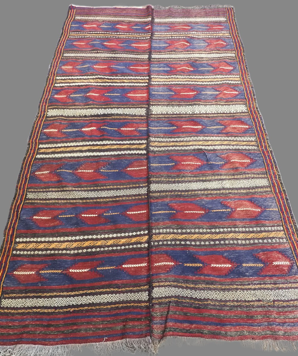 antique afghan baluch kilim woven in two parts chevron design circa 1920