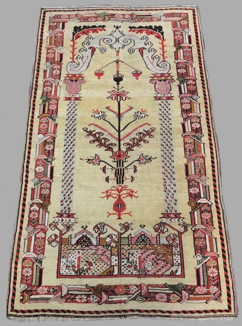 antique turkish kirsehir village prayer rug of scarce design 2nd half 19th century