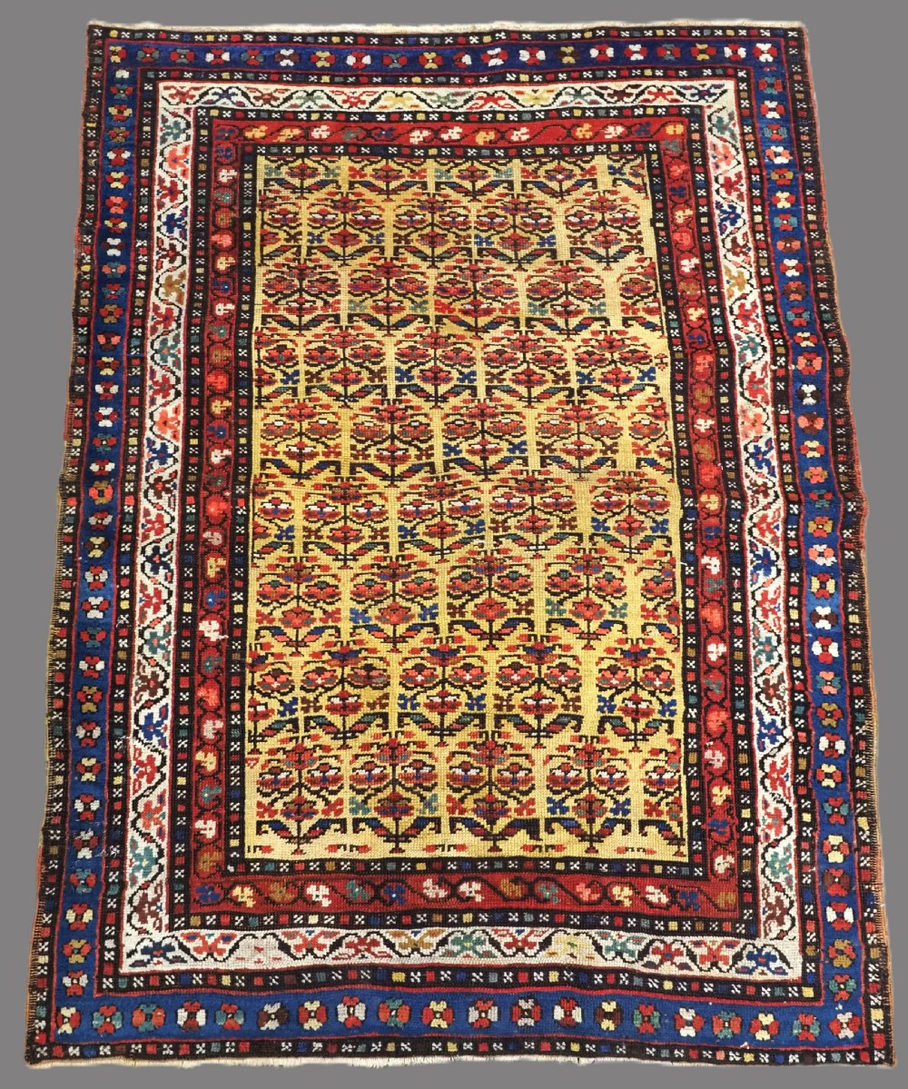 antique kurdish rug with shrub design on a yellow ground beautiful rug circa 1900