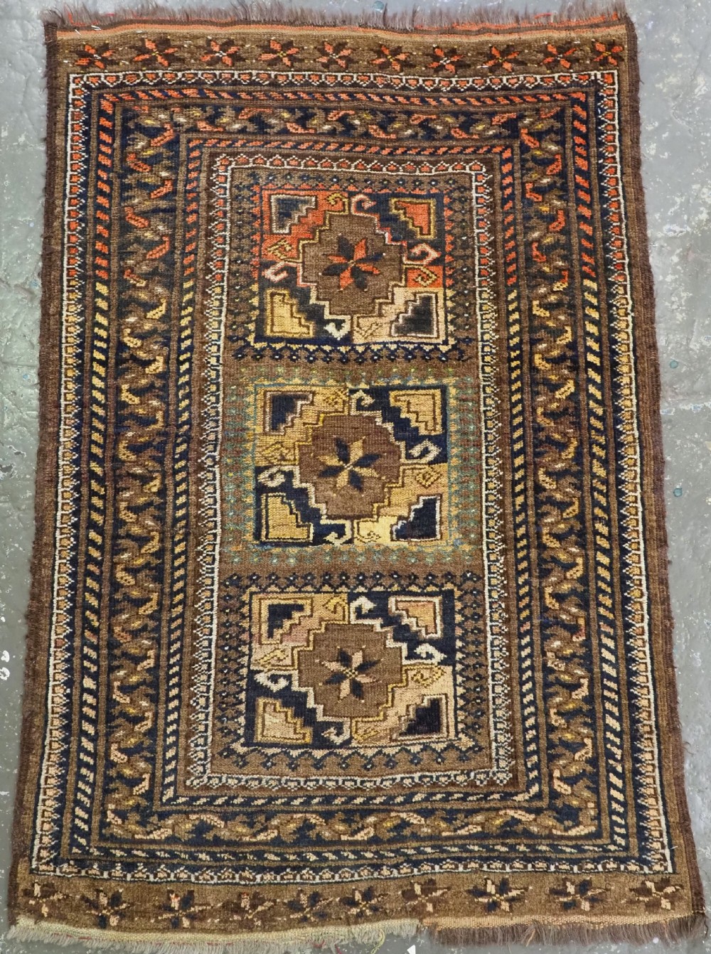 antique afghan village rug with turkmen inspired design circa 1920