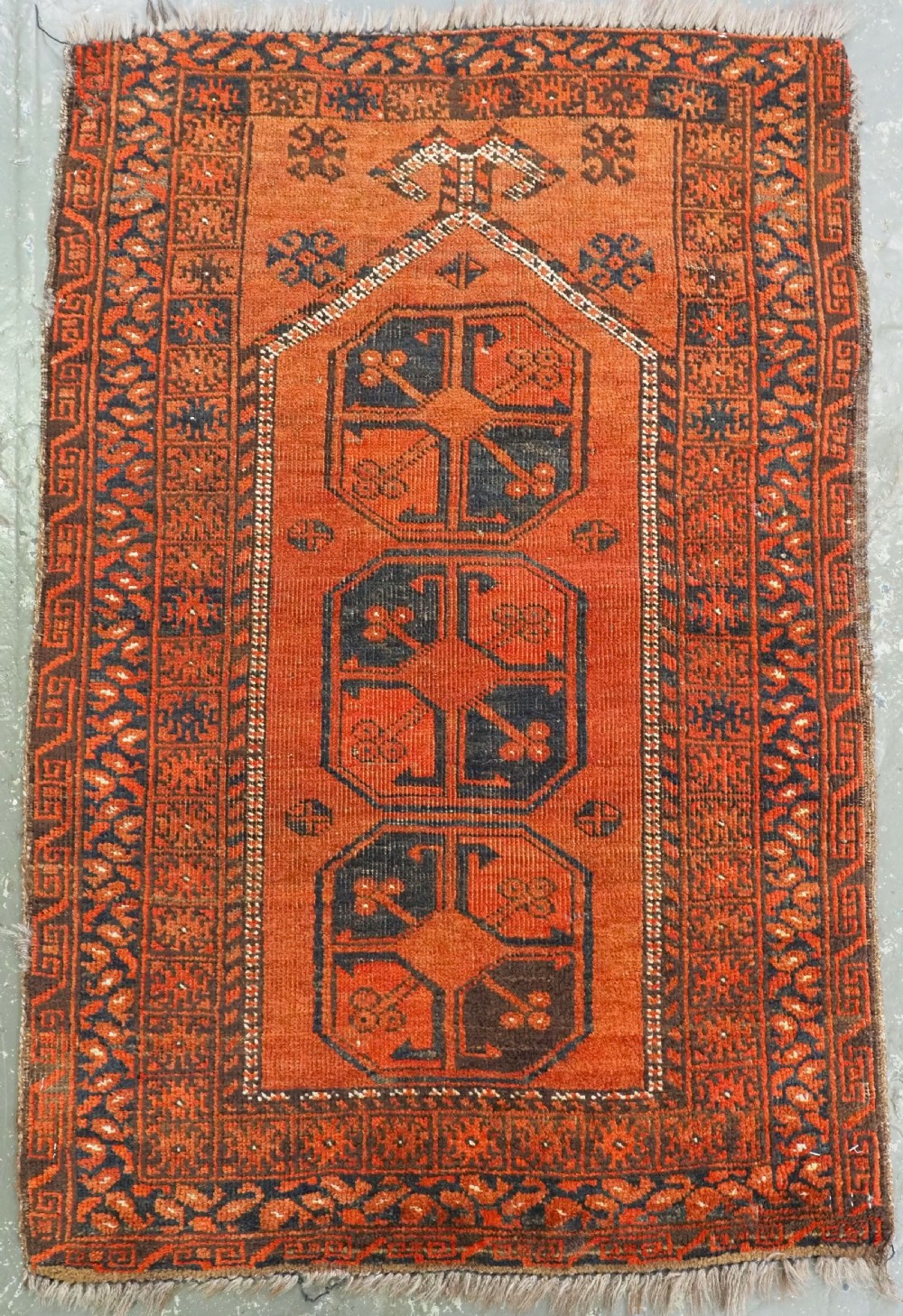 antique afghan turkmen prayer rug with rams horn mihrab circa 1900