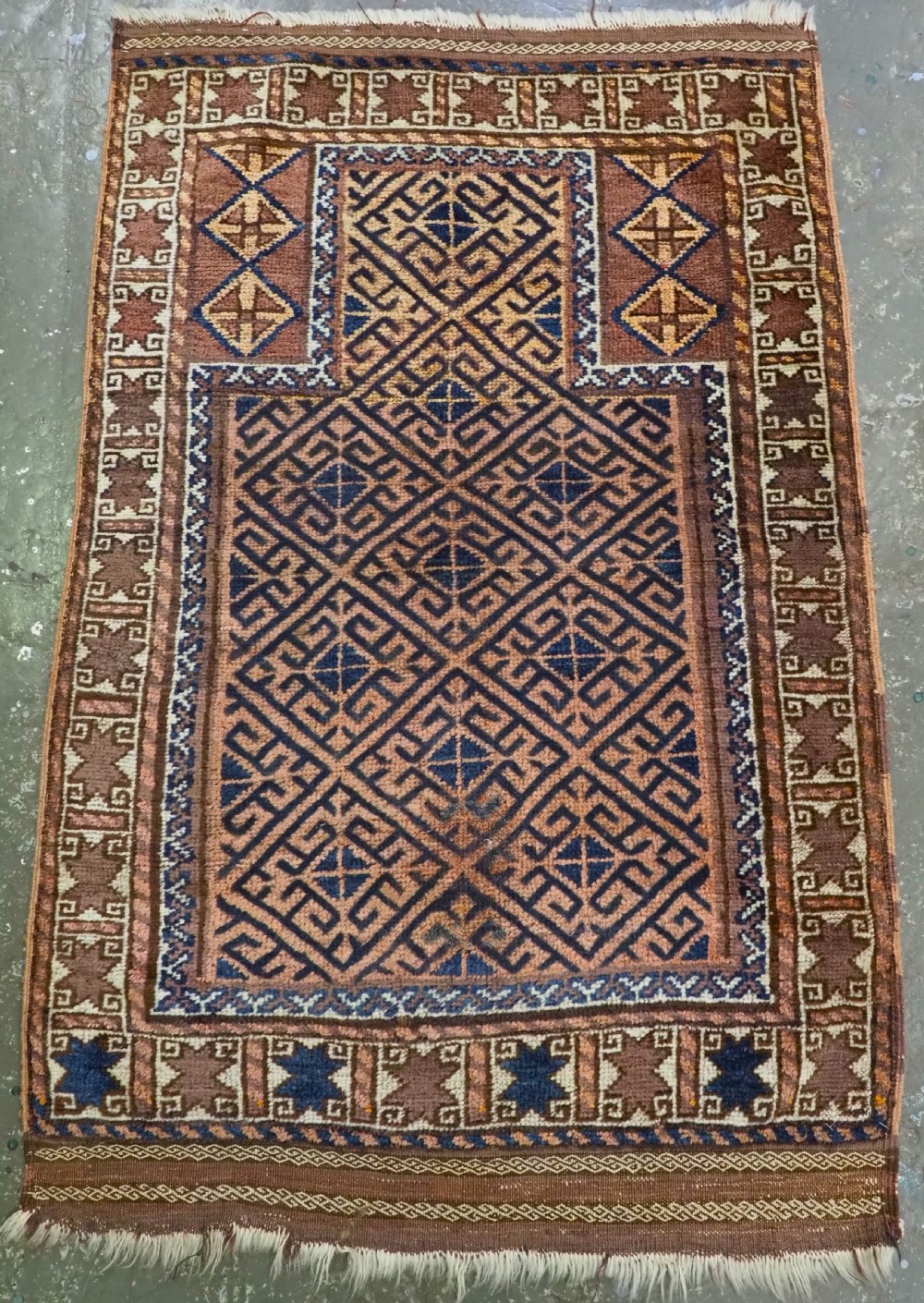 antique afghan baluch prayer rug with star border circa 1920