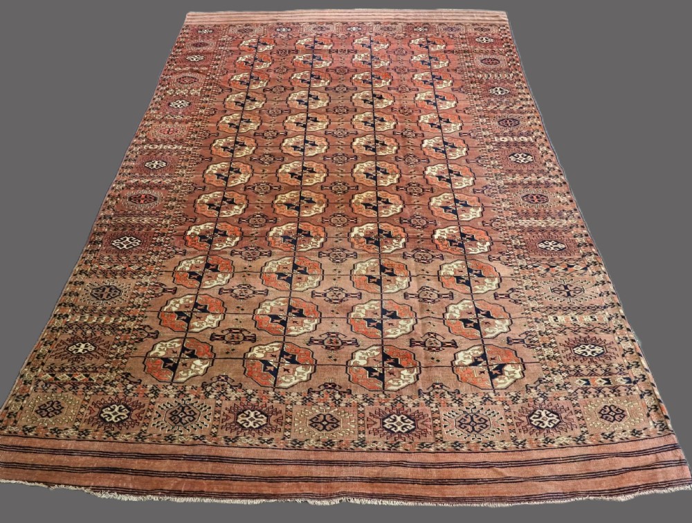 antique tekke turkmen main carpet with faded country house look circa 1880