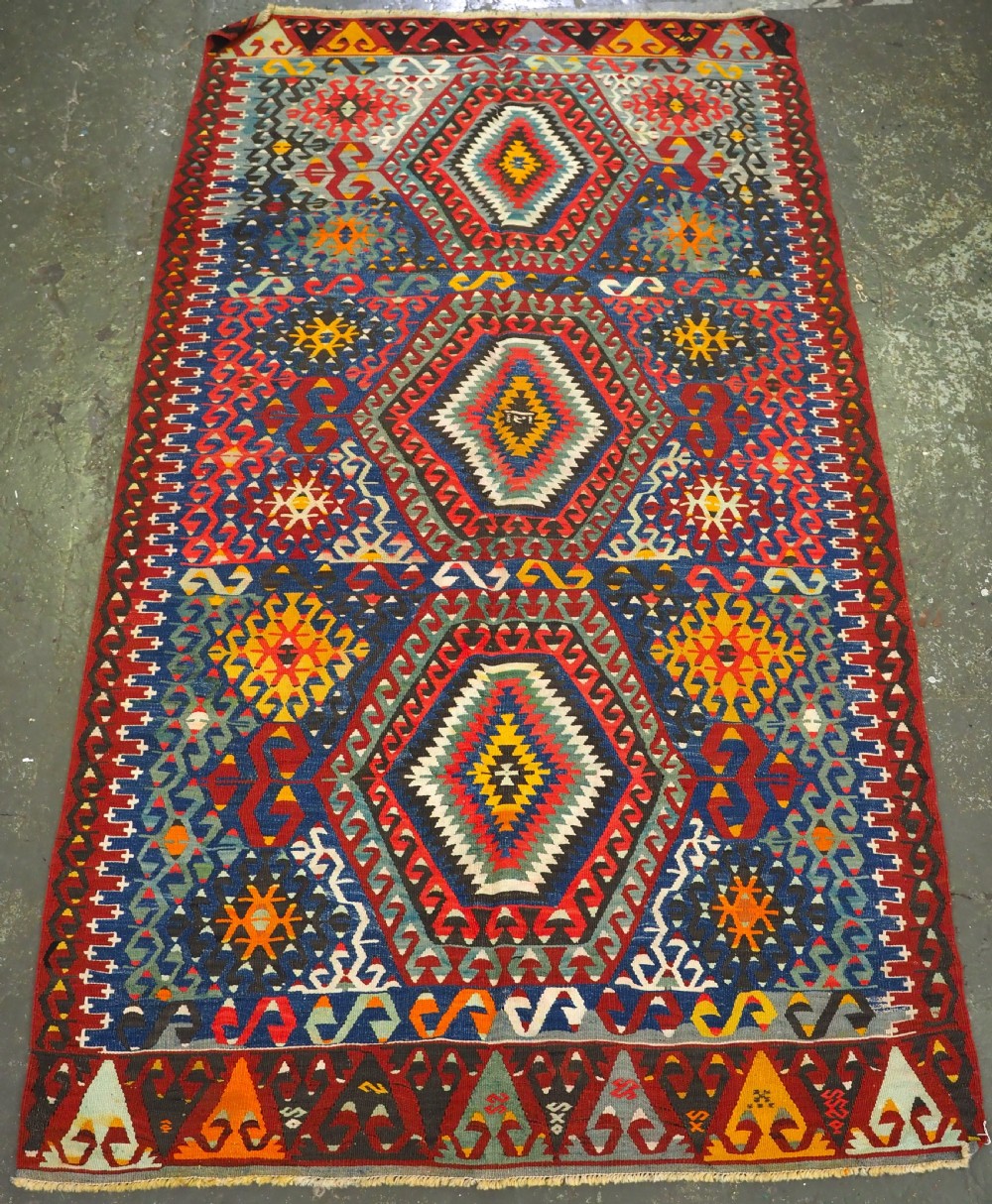 vintage turkish esme kilim bold and colourful design circa 1930