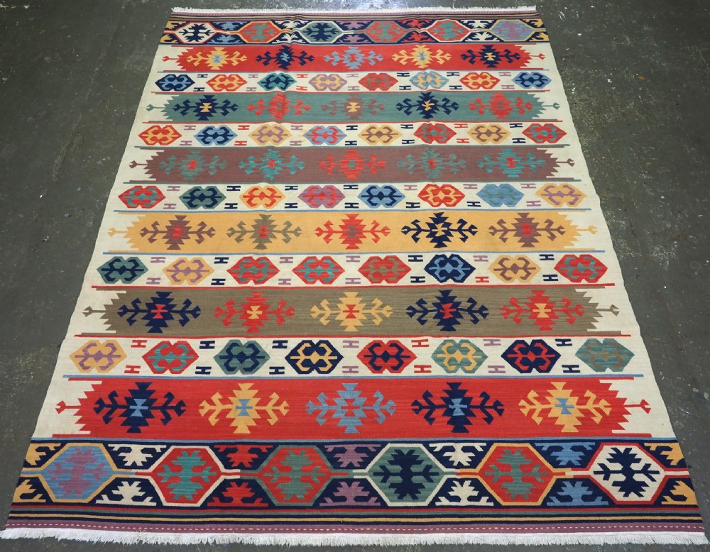 vintage turkish kilim of traditional banded design about 30 years old