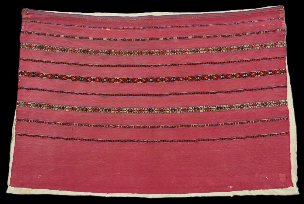 antique tekke turkmen 'kizil' chuval with back in outstanding condition circa 1880
