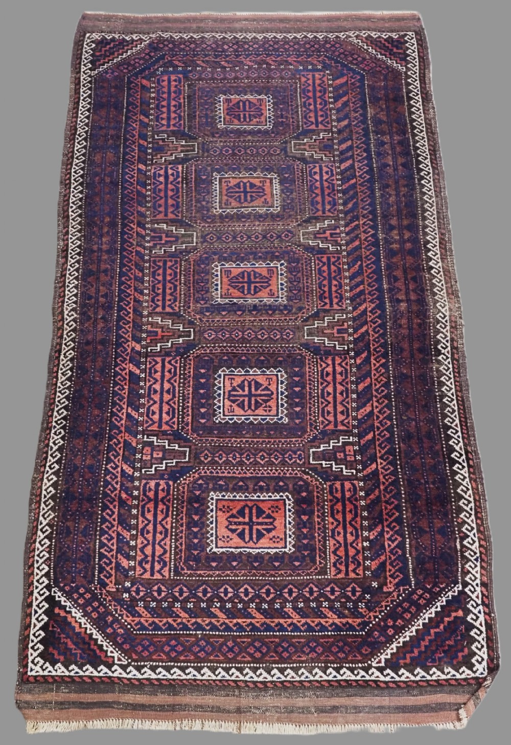 antique mahdad khani baluch rug with box medallion design circa 1900