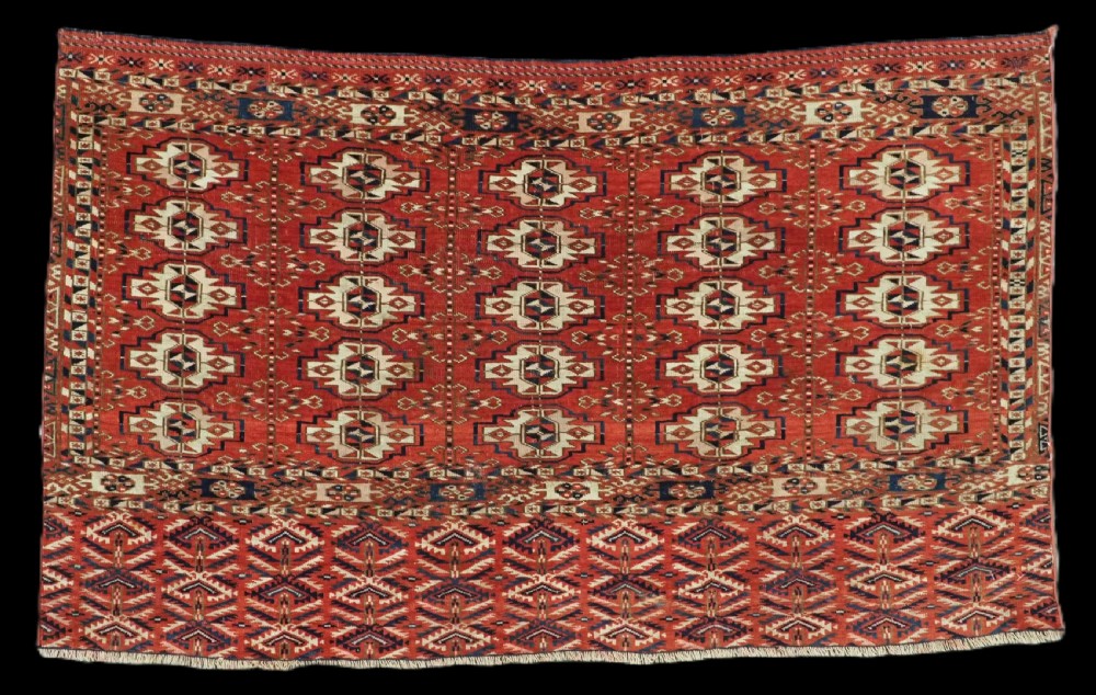 antique tekke turkmen chuval face with 25 guls very fine weave circa 1870