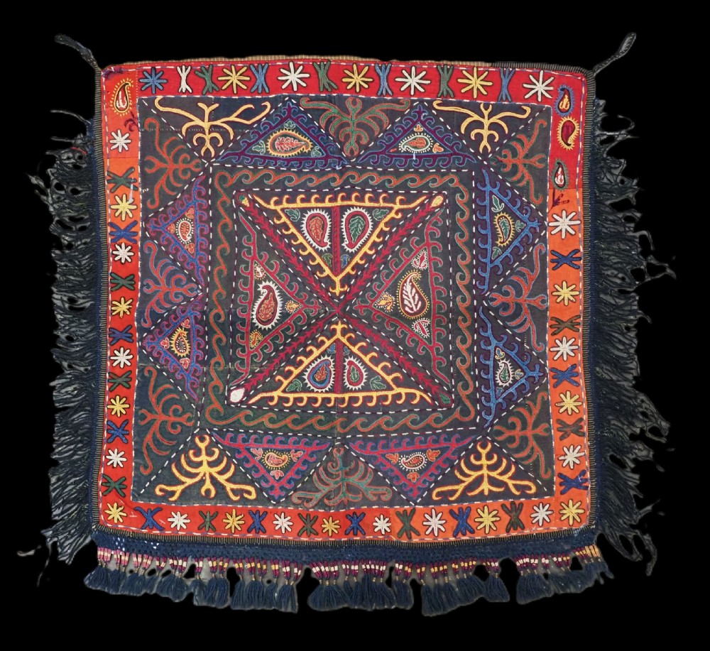 antique kyrgyz embroidered 'ilgich' decorative wall hanging circa 1900