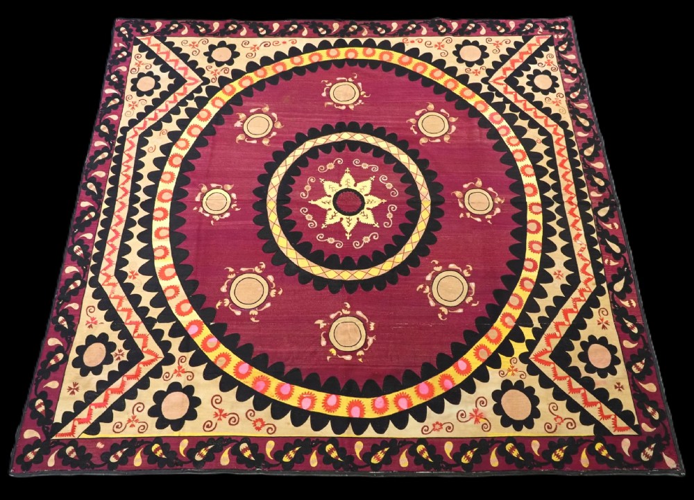 antique uzbek tashkent 'palak' suzani fully embroidered outstanding circa 1890