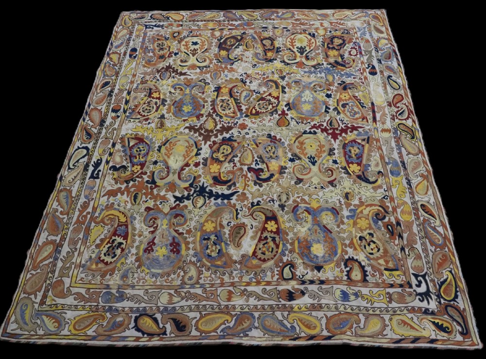 antique uzbek shahrizabaz lakai suzani fine detailed work circa 190020