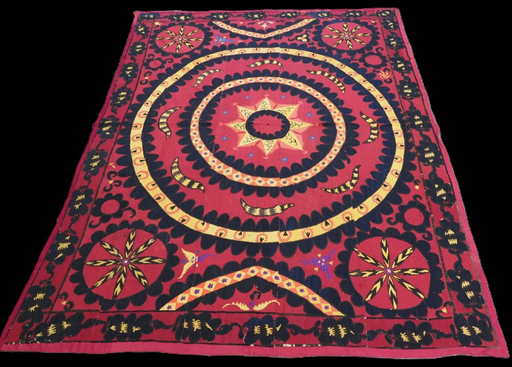 antique uzbek tashkent 'palak' suzani fully embroidered central star circa 1890