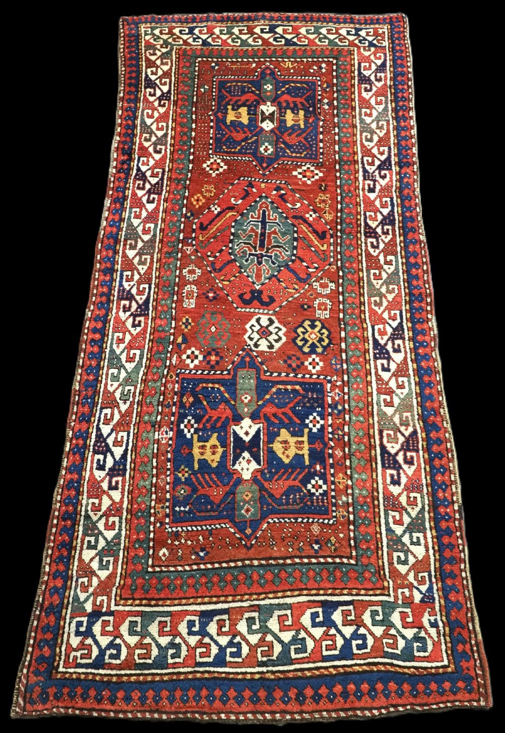 antique caucasian kazak long rug excellent condition with great colour circa 1860