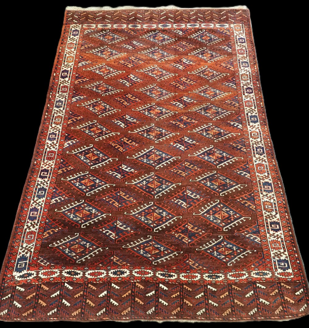 antique yomut turkmen main carpet with dyrnak gul design circa 1880