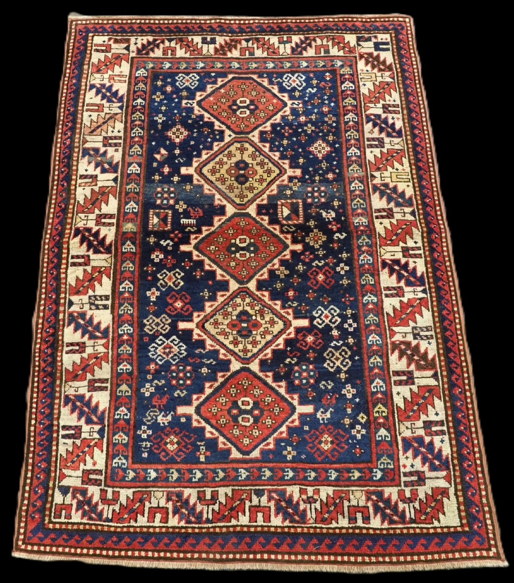 antique caucasian gendje region small kazak rug superb color circa 1890