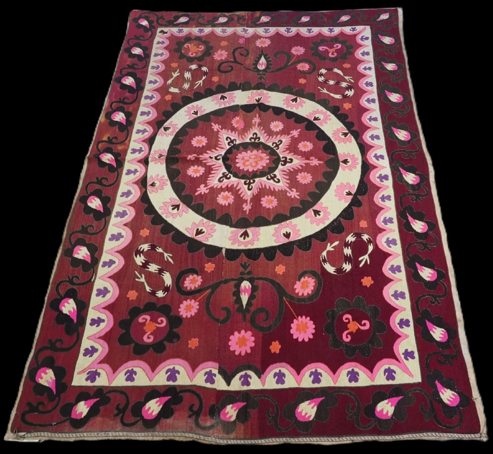 antique uzbek tashkent 'full work' suzani great colour and condition circa 1900