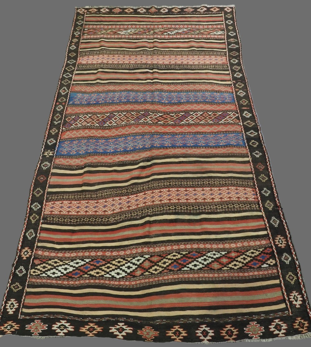 antique afghan baluch kilim with bands of weftwork circa 1900