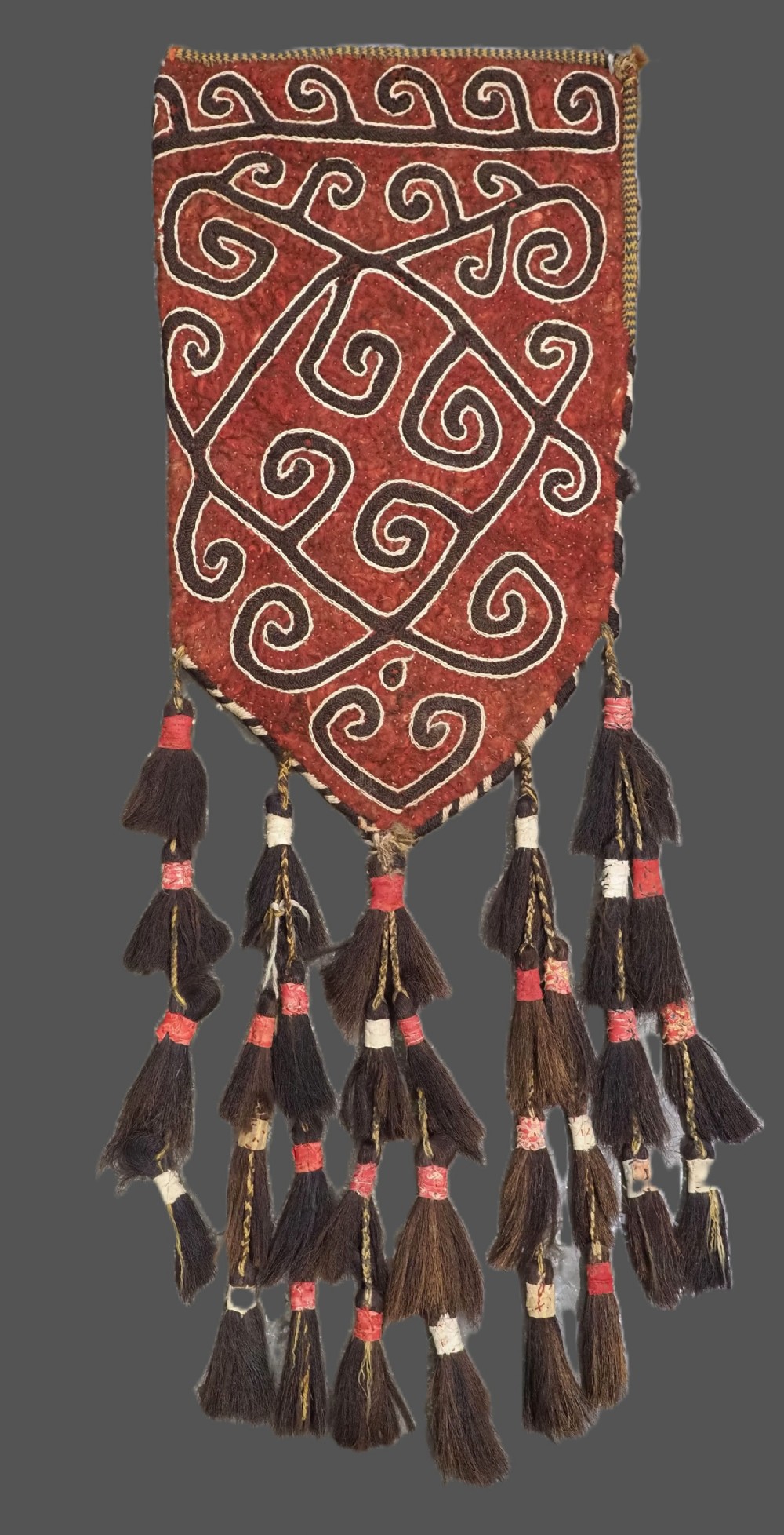 antique kyrgyz felt ok bash with horse hair tassels circa 1900