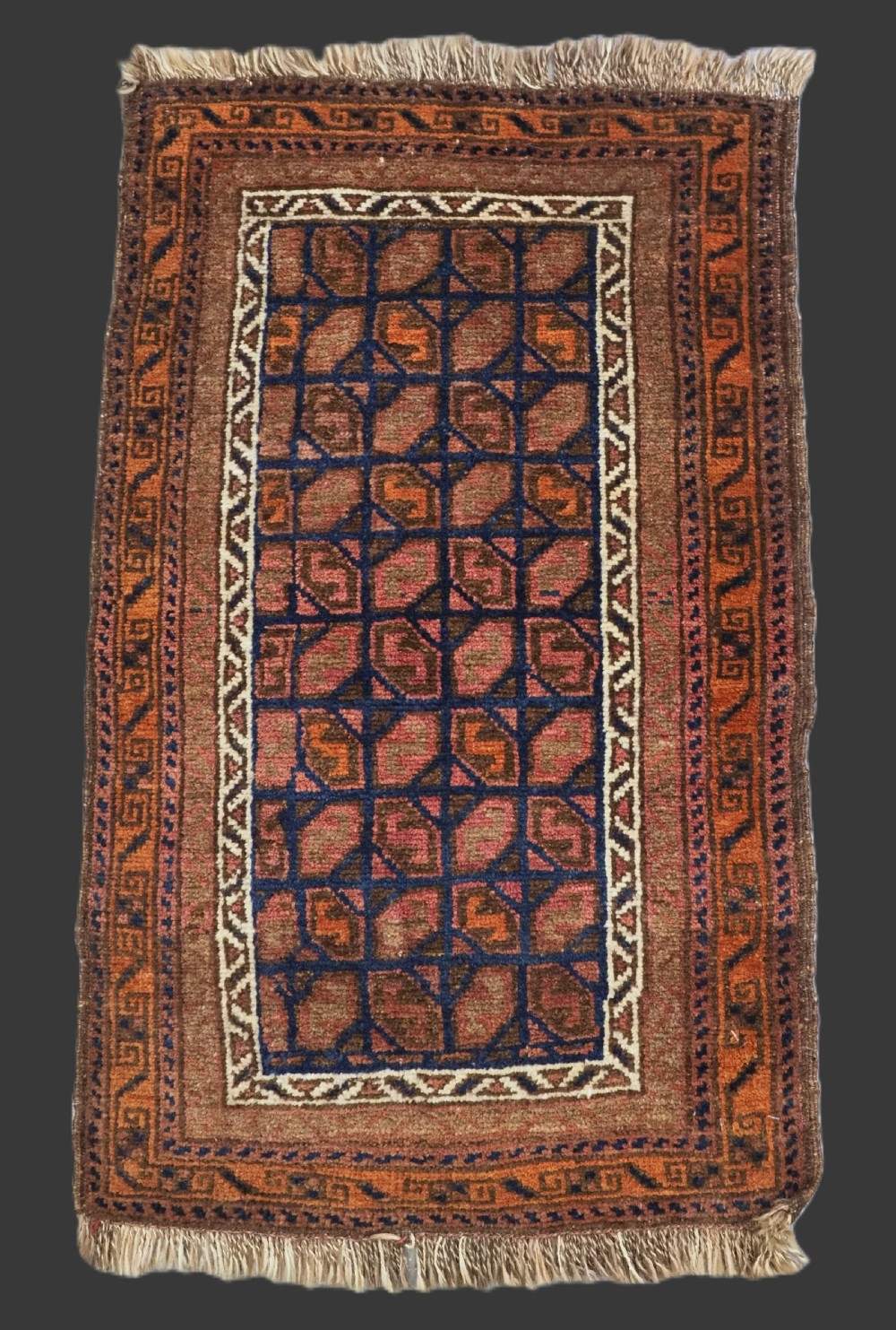antique afghan baluch pushti face with 'tile' design circa 1900