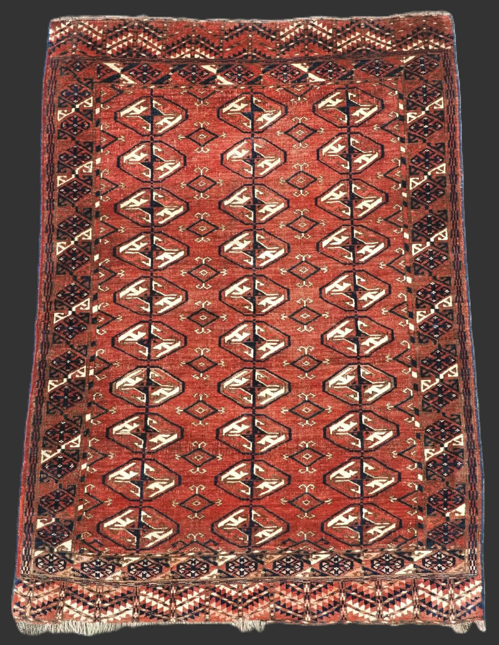 antique tekke turkmen 'dowry' rug with scarce 'ovoid' gul design circa 1880
