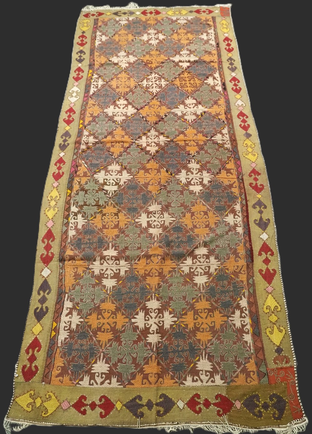 antique uzbek suzani kilim with unusual repeat design circa 190020