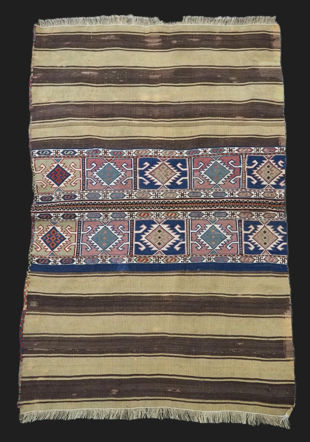 antique caucasian shahsavan mafrash panels made into a small kilim circa 1900