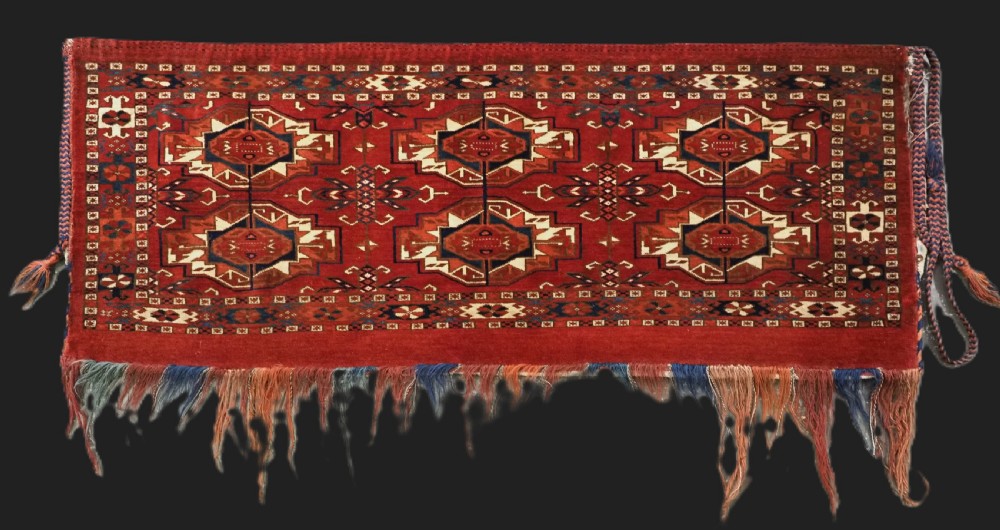 antique tekke turkmen 6 gul torba with back outstanding condition 1st half 19th century