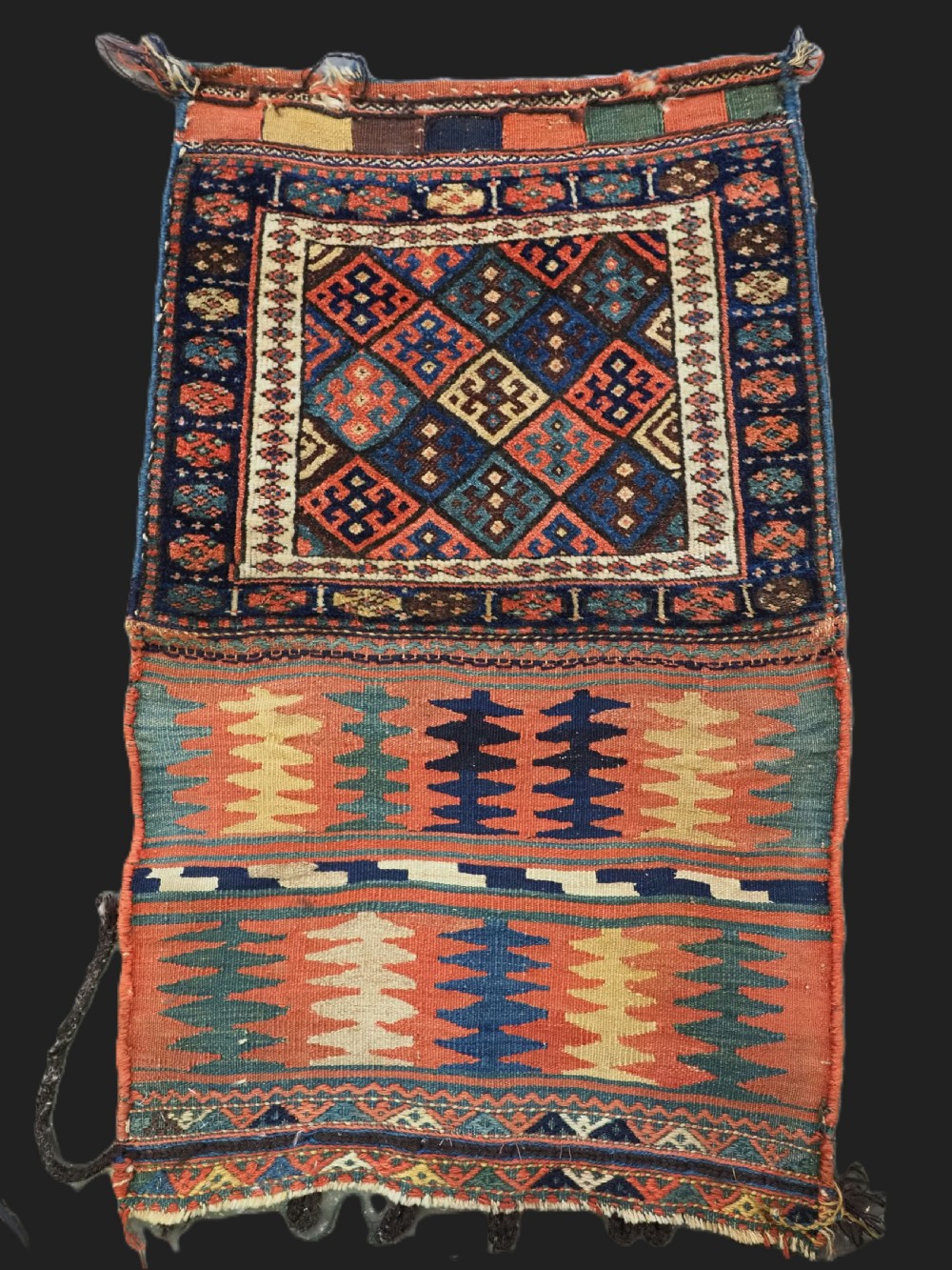 antique jaf kurd bag with very attractive plain weave back circa 1880