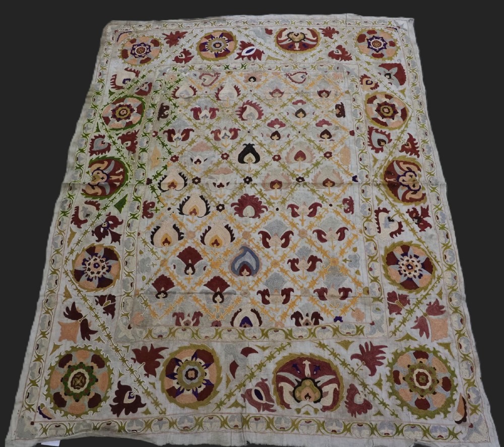 vintage uzbek bokhara suzani of small size circa 1950