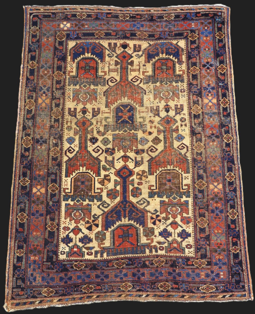 antique afshar neriz rug with shield design of early date 2nd half 19th century