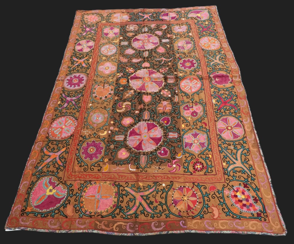 antique uzbek shahrisabz region suzani silk on cotton circa 1900