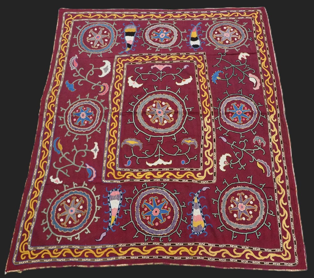 antique uzbek lakai suzani silk embroidered cover circa 1900