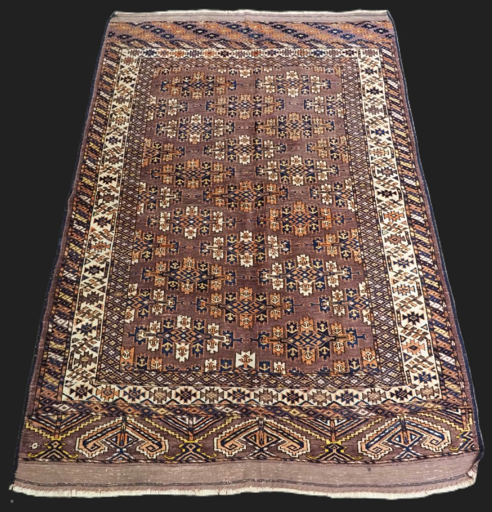antique yomut turkmen main carpet with kepse gul design circa 1900