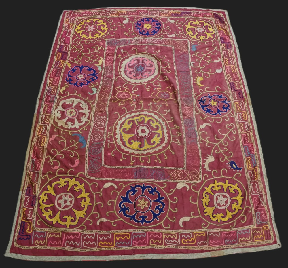 antique uzbek nim suzani embroidered cover probably lakai circa 1900