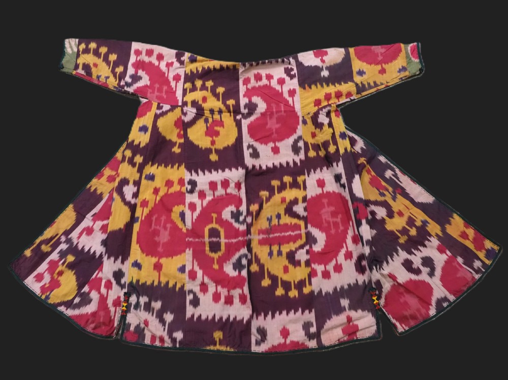 antique uzbek silk ikat gentlemans coat 'khalat' bukhara region circa 1880