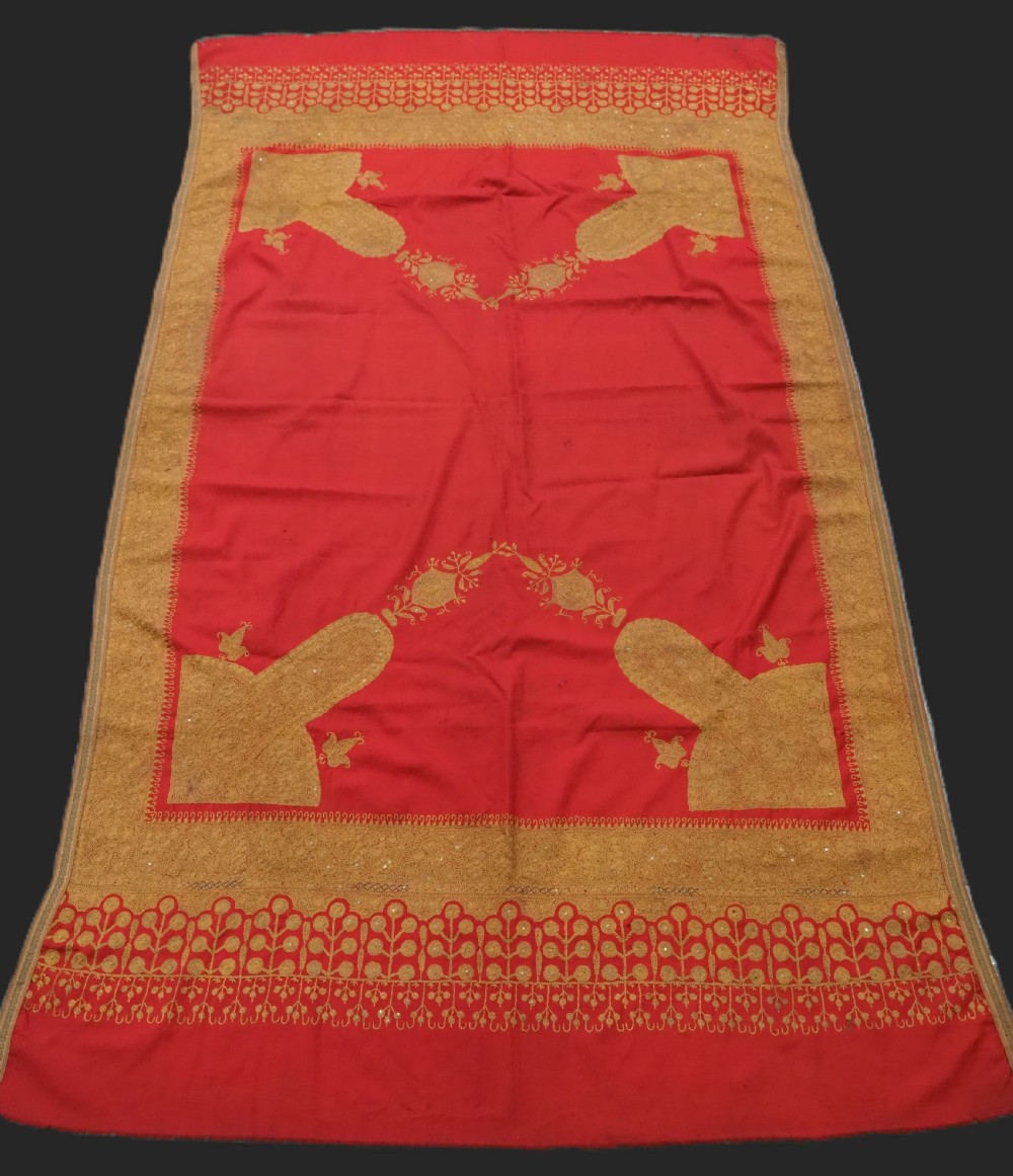 antique indian kashmir 'dochala' embroidered wedding shawl very fine embroidery circa 1890