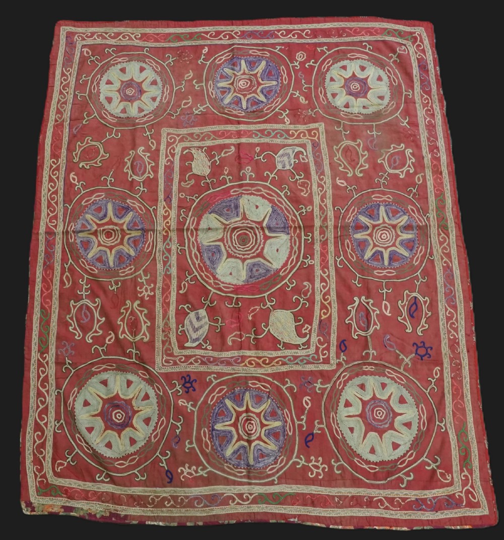 antique uzbek 'nim' suzani shshrisabz region circa 190020