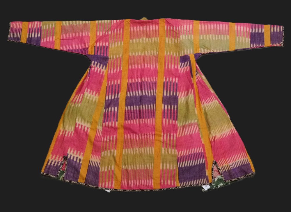 antique uzbek silk ikat gentlemans coat 'khalat' samarkand region circa 1890