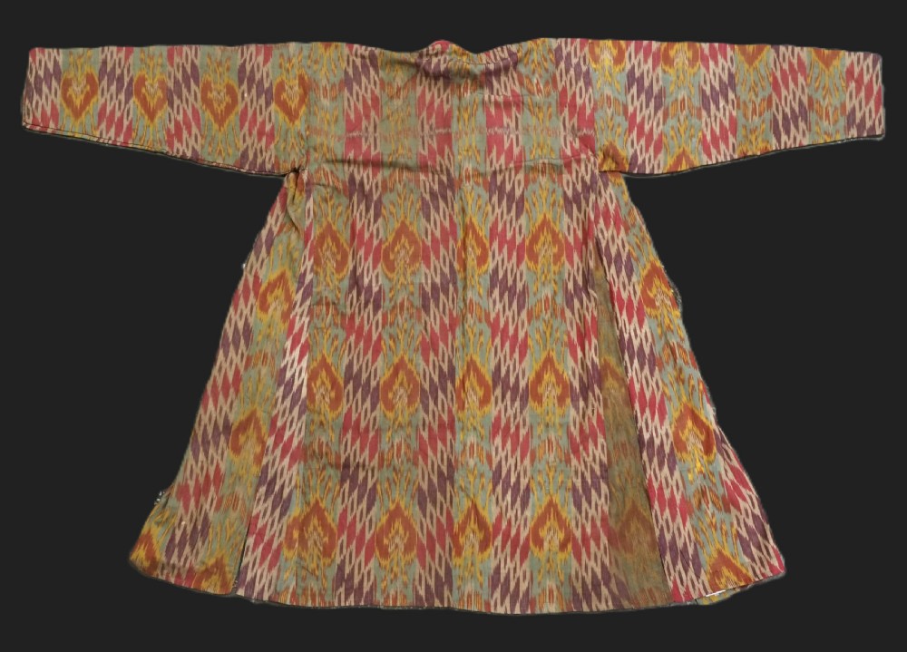 antique uzbek silk ikat gentlemans coat 'khalat' bukhara region circa 1880